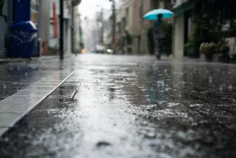 雨天時の濡れた路面